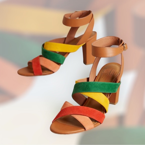 Anthropologie Charlotte Stone Olivia Color Block Leather Suede Sandals - Picture 15 of 15